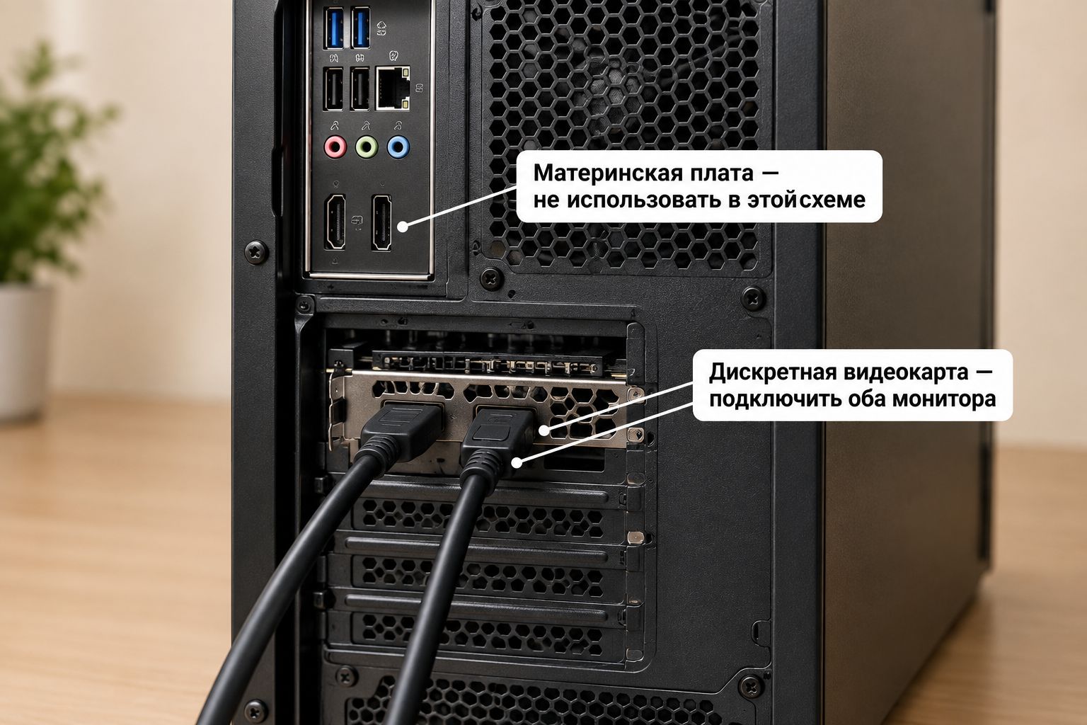 Куда подключать два монитора на системном блоке
