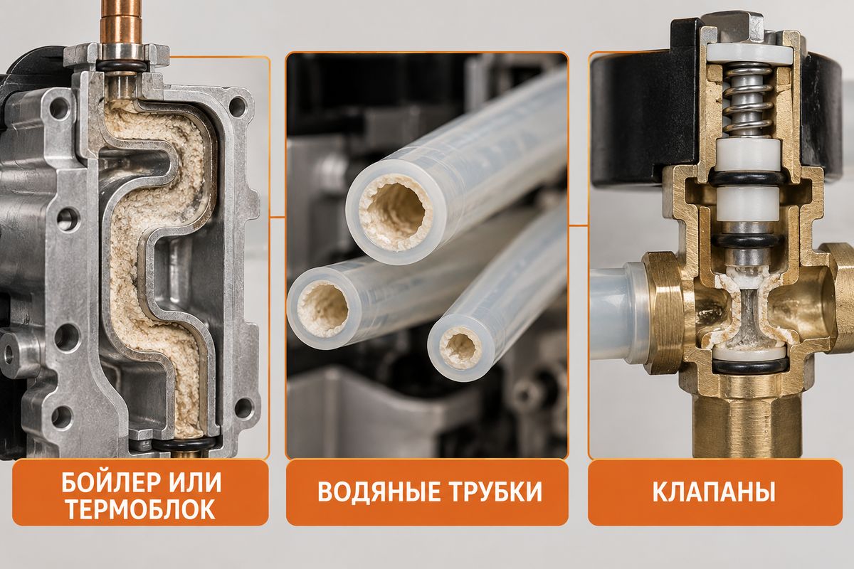 Где образуется накипь внутри кофемашины