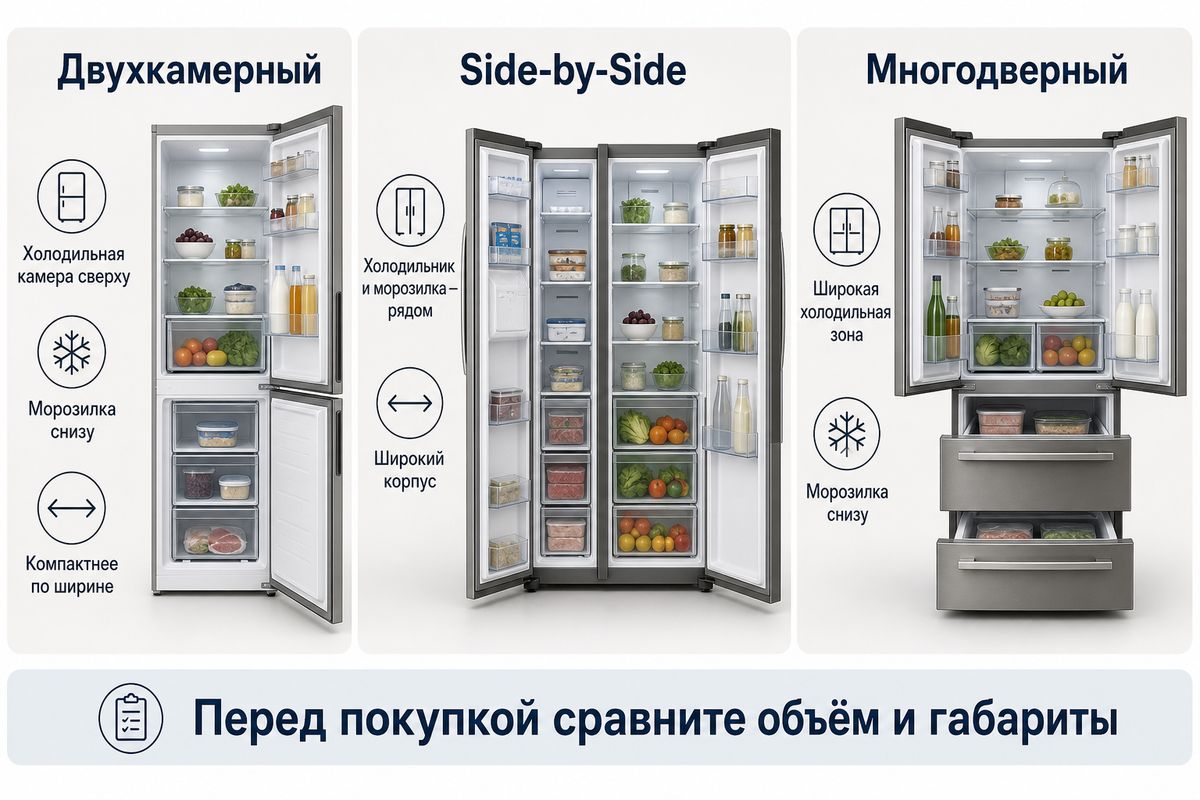 Двухкамерный, Side-by-Side и многодверный холодильни
