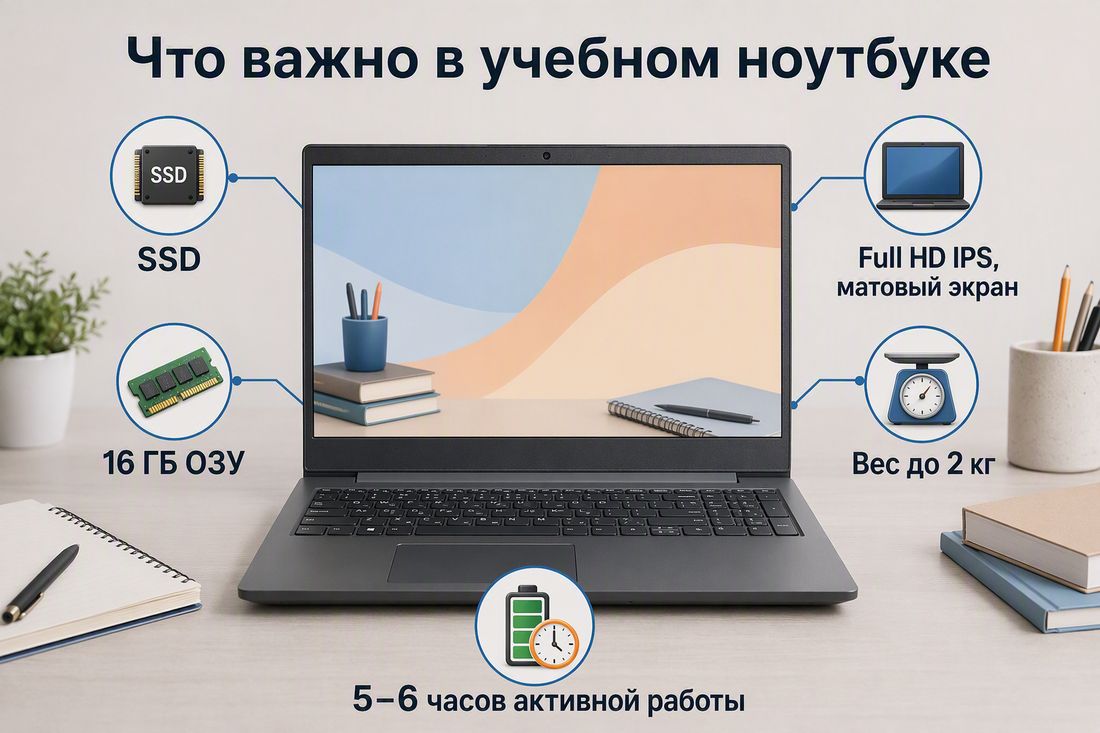 Главные характеристики учебного ноутбука