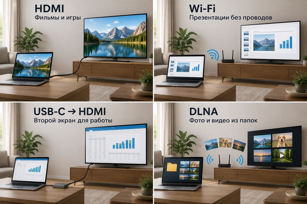 HDMI, Wi‑Fi, USB‑C и DLNA: что выбрать