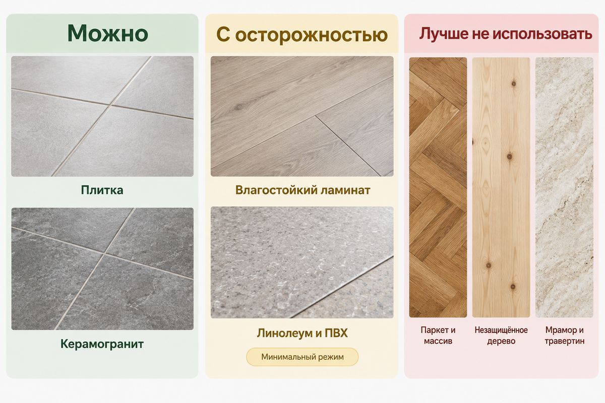 Какие поверхности подходят для паровой швабры