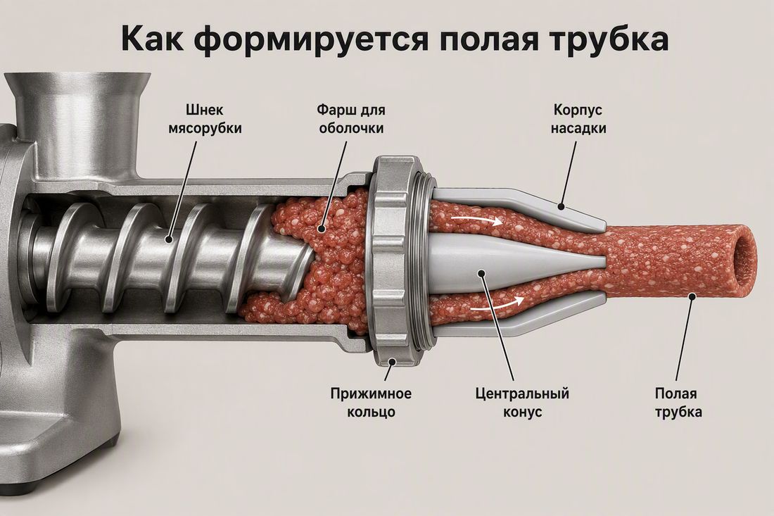 Как насадка формирует полую трубку