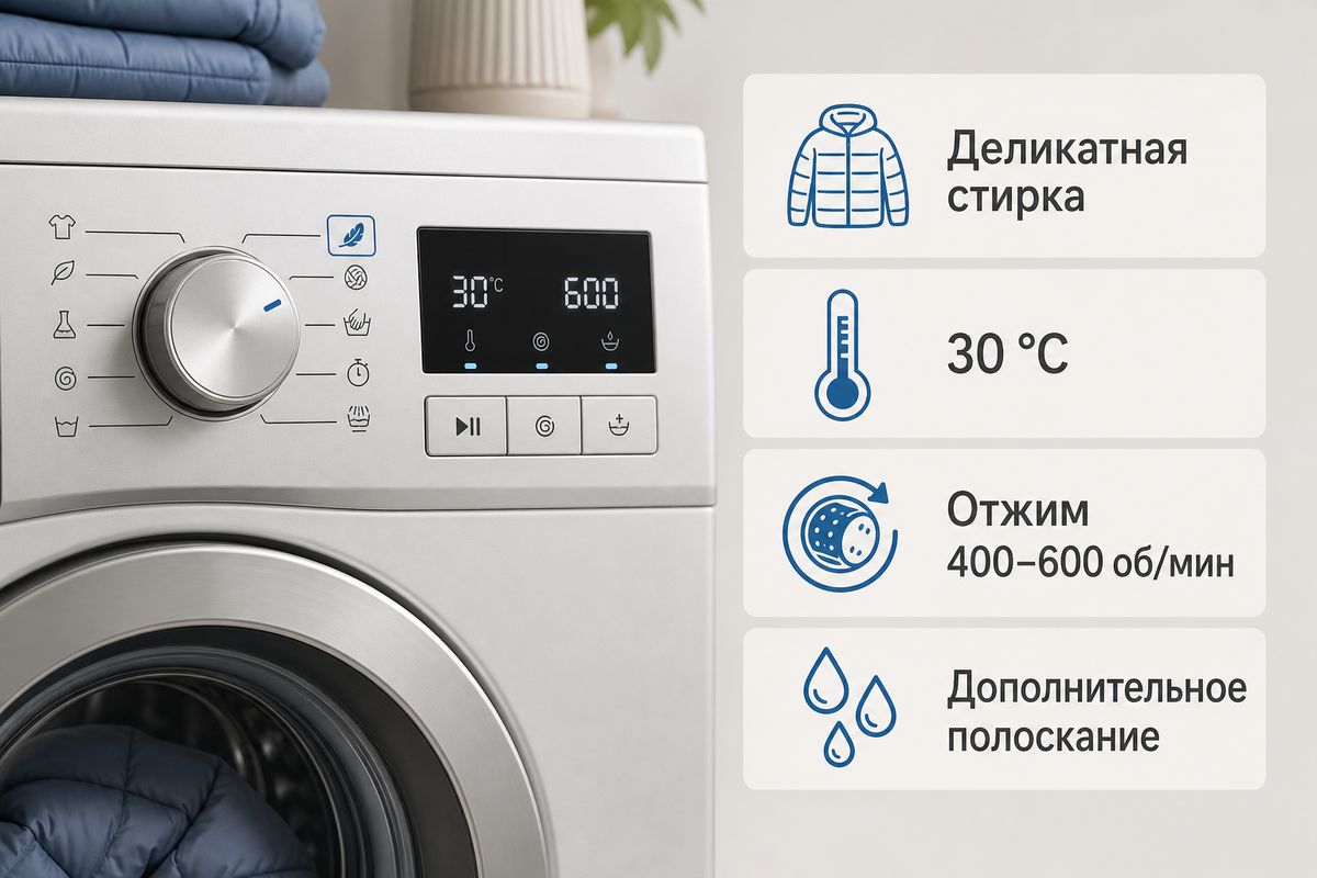 Оптимальные настройки для стирки пуховика