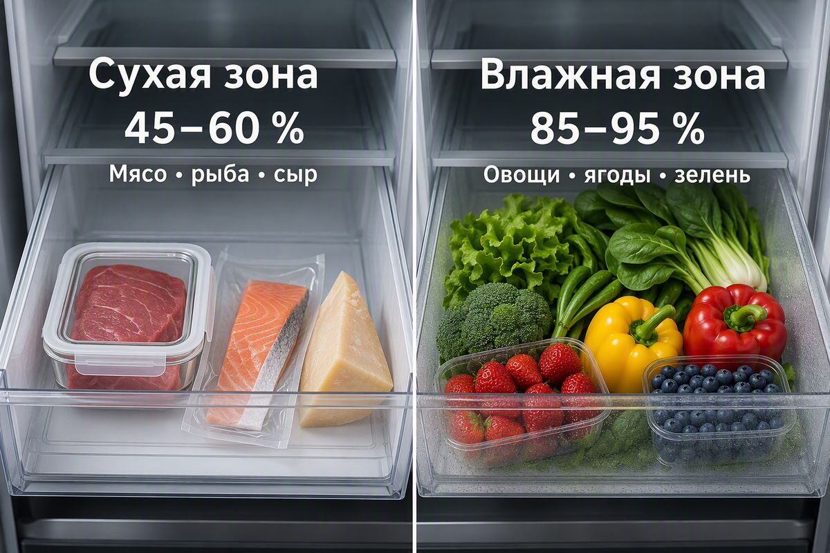 Сухая и влажная зона свежести — что хранить в каждой