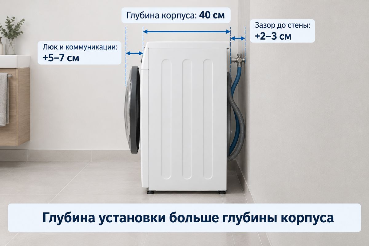 Глубина корпуса и реальная глубина установки