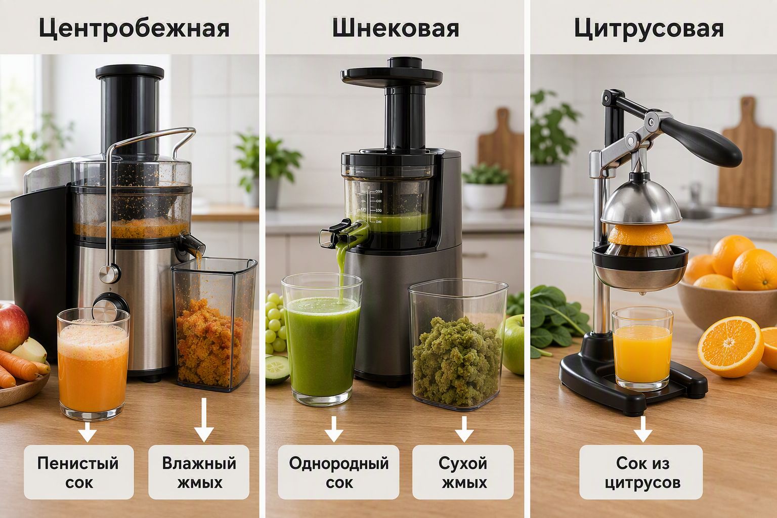 Три типа соковыжималок — разница в результате