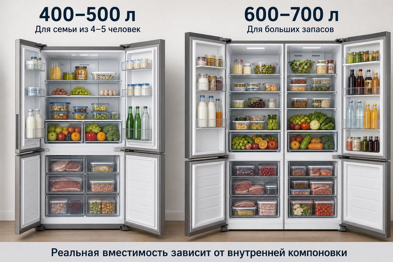 Как выглядит объём холодильника для большой семьи