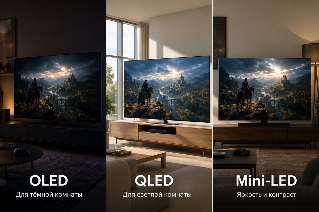 OLED, QLED и Mini-LED: какой экран для разных условий