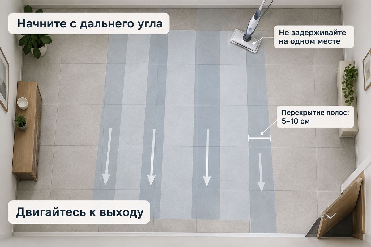 Как правильно перемещать паровую швабру по полу
