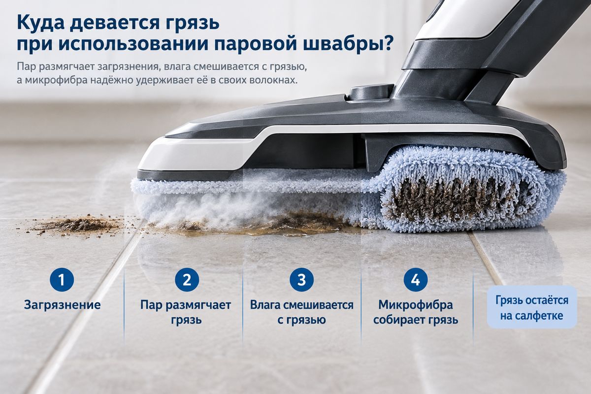 Куда девается грязь: пар + микрофибра