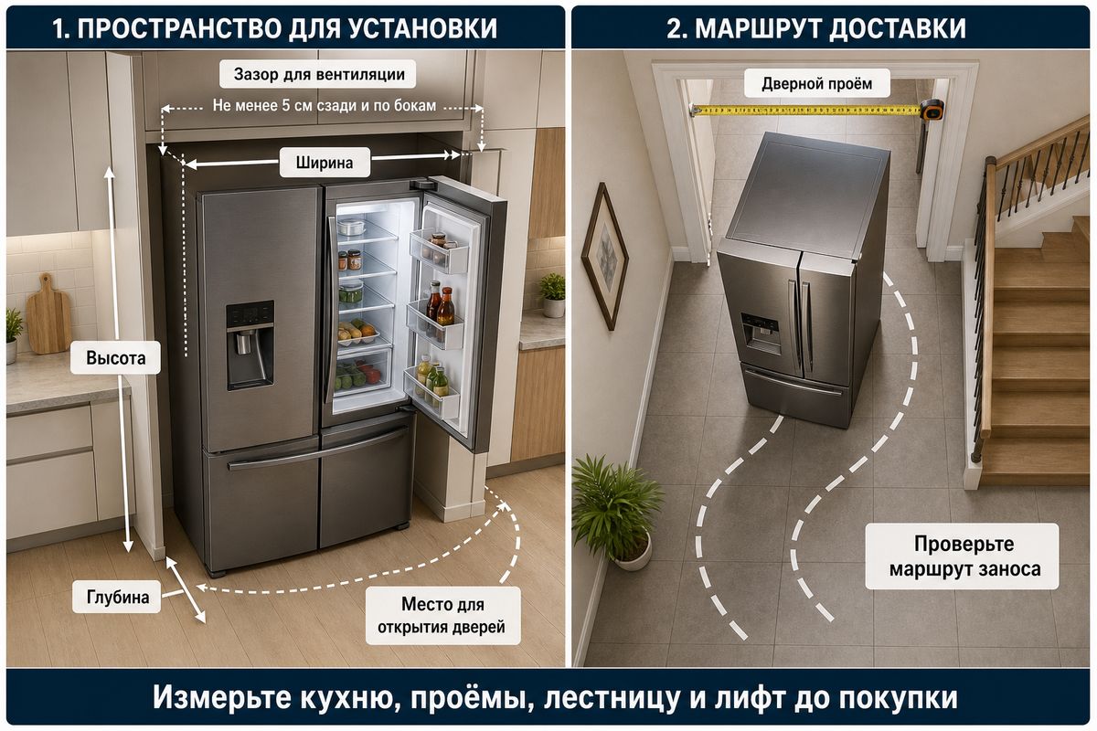 Замеры кухни перед покупкой большого холодильник