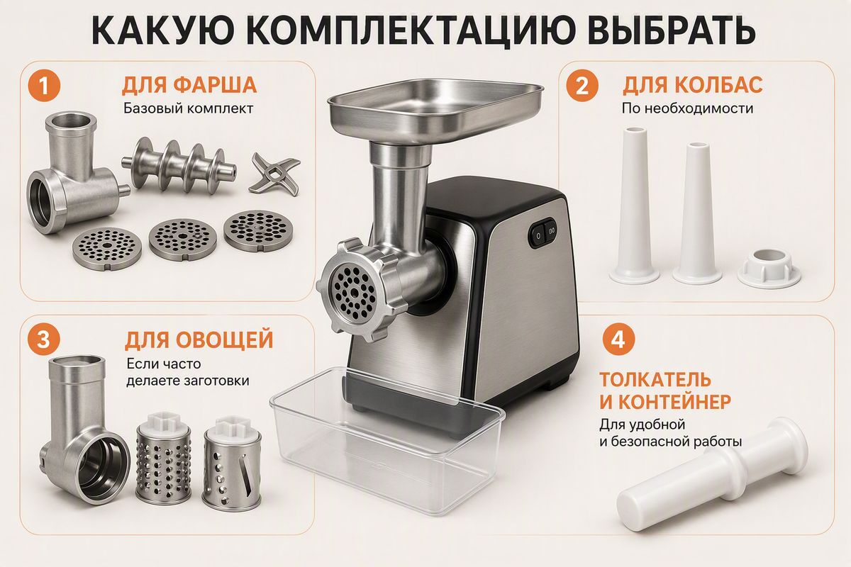 Комплектация мясорубки: что пригодится дома