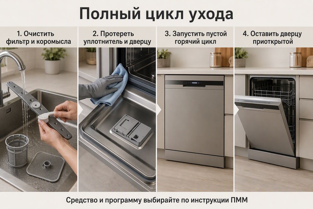 Полный цикл ухода за посудомоечной машиной