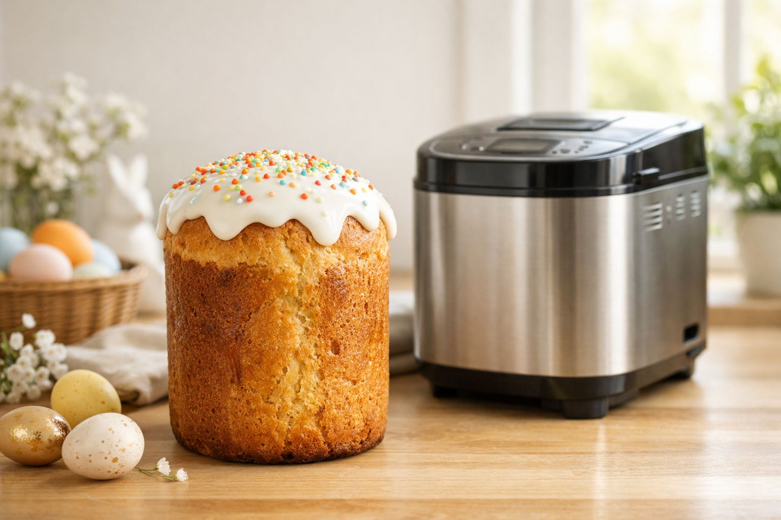 Готовый кулич в хлебопечке