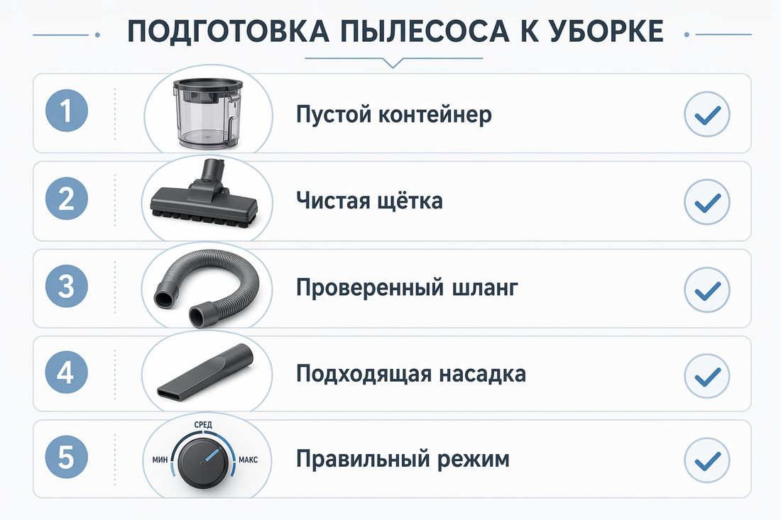 Подготовка пылесоса перед уборкой