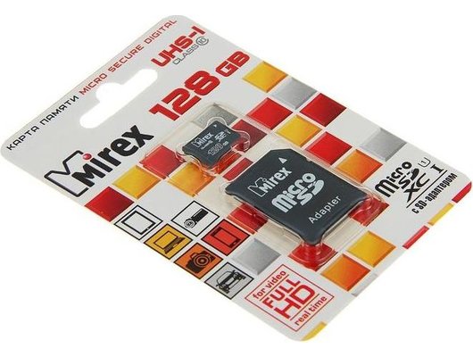 Карта памяти Mirex microSDXC 128Gb Class 10 UHS-I + адаптер (13613-AD10S128)
