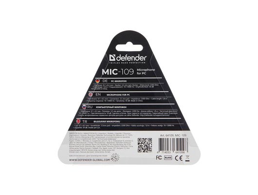 Микрофон Defender MIC-109 на прищепке, черный