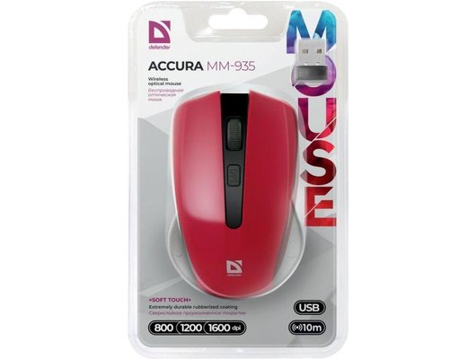 Мышь беспроводная Defender Accura MM-935 красный