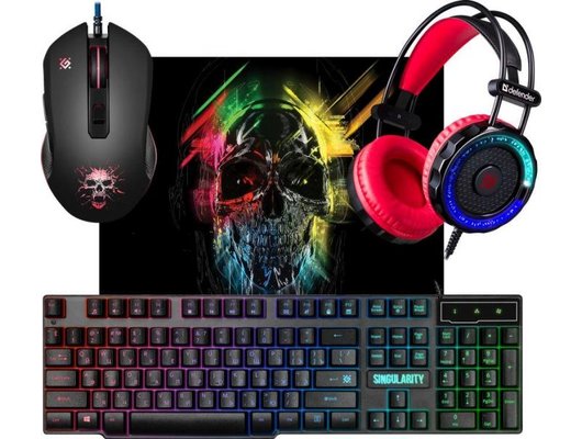 Клавиатура+мышь Defender Singularity MKP-118/52118 мышь+клавиатура+гарнитура+ковер (черный)