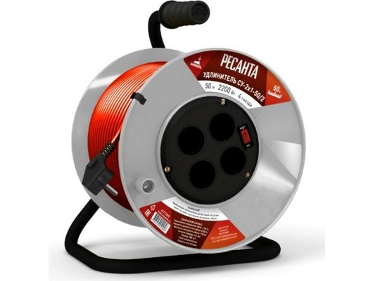 Силовой удлинитель Ресанта СУ-2х1-50/2 (с выкл. 4 розетки) Удлинитель силовой на катушке (61/118/5)