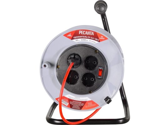 Силовой удлинитель Ресанта СУ-2х1-50/2 (с выкл. 4 розетки) Удлинитель силовой на катушке (61/118/5)
