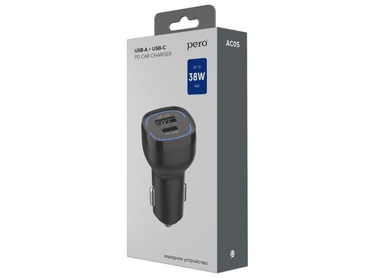 Зарядное устройство PERO AC05 USB-A QC3.0 + USB-C PD, 38W черный