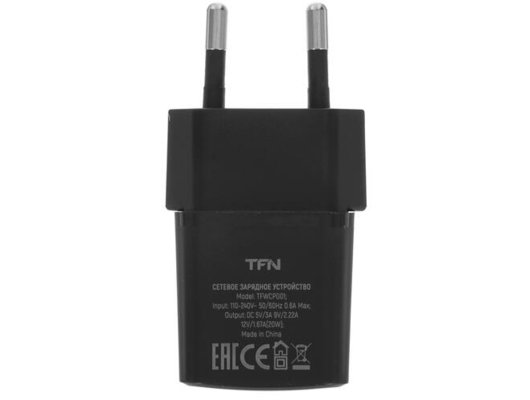 Зарядное устройство TFN СЗУ nano TypeC PD 20W б/кабеля black  TFN-WCRPD10