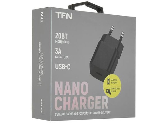 Зарядное устройство TFN СЗУ nano TypeC PD 20W б/кабеля black  TFN-WCRPD10