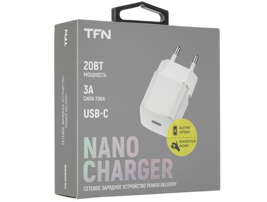 Зарядное устройство TFN СЗУ nano TypeC PD 20W б/кабеля white TFN-WCRPD09
