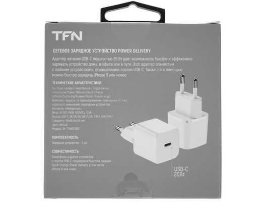 Зарядное устройство TFN СЗУ nano TypeC PD 20W б/кабеля white TFN-WCRPD09