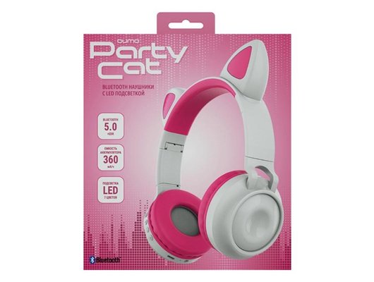 Наушники накладные QUMO PARTY CAT ВТ 0025 БЕЛО-РОЗОВЫЙ