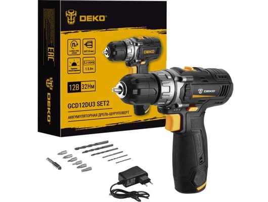 Дрель-шуруповерт DEKO GCD12DU3 SET2 FU-Li-Ion (063-4146)