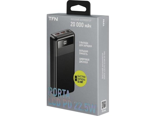Внешний аккумулятор TFN 20000mAh Porta LCD PD 22.5W bk TFN-PB-312-BK