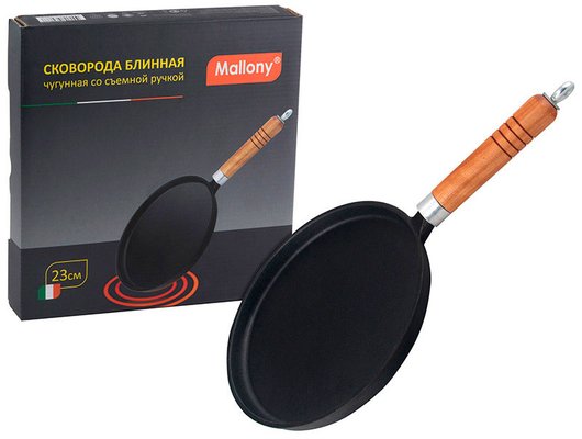 Сковорода для блинов MALLONY 985039 CP-23 блинная чугунная, съемная ручка