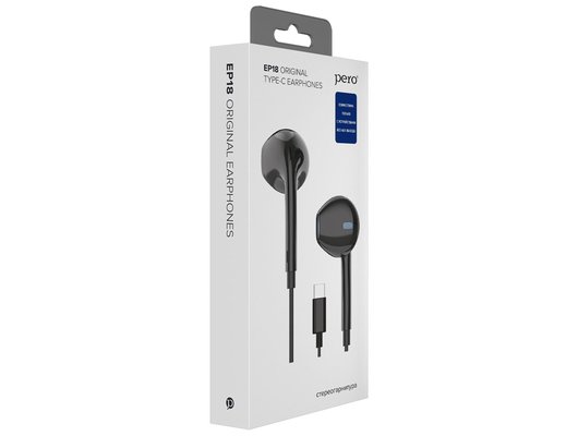 Гарнитуры проводные PERO EP18 TYPE-C CONNECTOR ЧЕРНАЯ