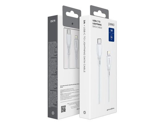 Кабель PERO DC11 PD Type-C to Lightning, 27W, 1m, White