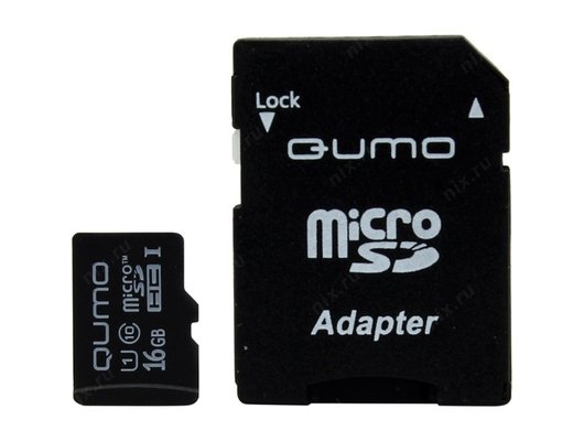 Карта памяти QUMO MicroSDHC 16GB Сlass 10 UHS-I с адаптером QM16GMICSDHC10U1