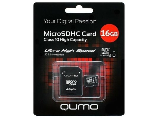 Карта памяти QUMO MicroSDHC 16GB Сlass 10 UHS-I с адаптером QM16GMICSDHC10U1