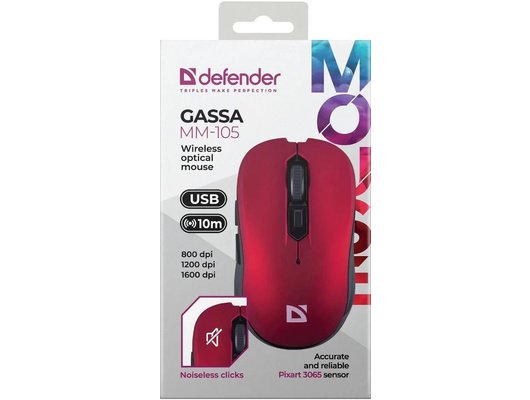 Мышь беспроводная Defender Gassa MM-105 красный