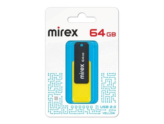 USB Флеш Mirex City 64GB, USB 2.0, Желтый (Быт)