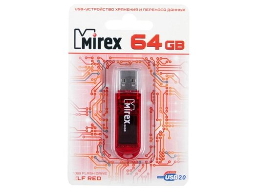 USB Флеш Mirex Elf 64GB, USB 2.0, Красный (Быт)