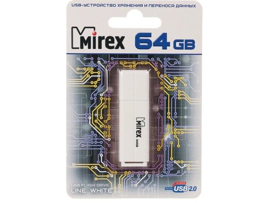 USB Флеш Mirex Line 64GB, USB 2.0, Белый (Быт)