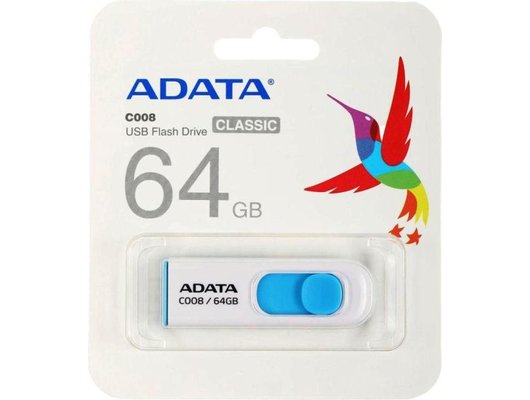 USB Флеш A-DATA Classic 64GB C008, USB 2.0, белый (Быт)