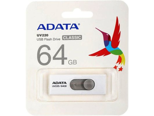 USB Флеш A-DATA Classic 64GB UV220, USB 2.0, белый/серый (Быт)