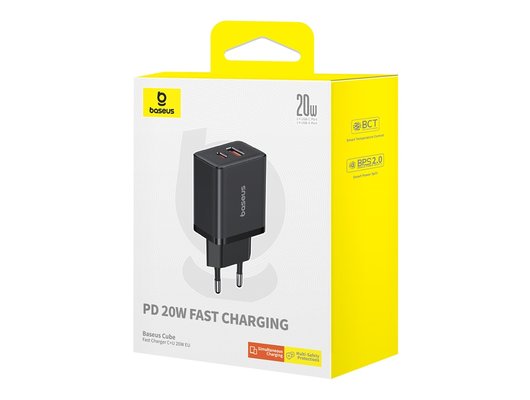 Зарядное устройство Baseus СЗУ Cube USB-C+A 20W black