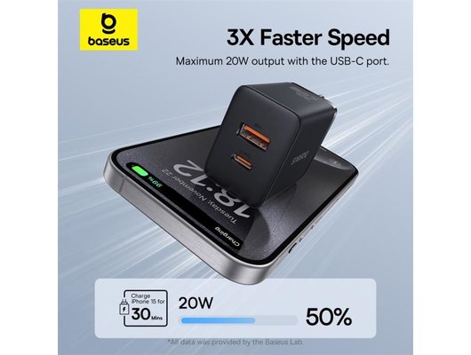 Зарядное устройство Baseus СЗУ Cube USB-C+A 20W black