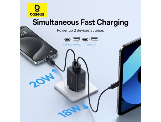 Зарядное устройство Baseus СЗУ Cube USB-C+A 20W black
