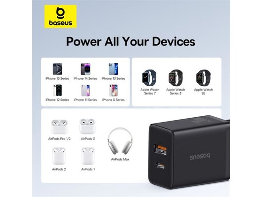 Зарядное устройство Baseus СЗУ Cube USB-C+A 20W black