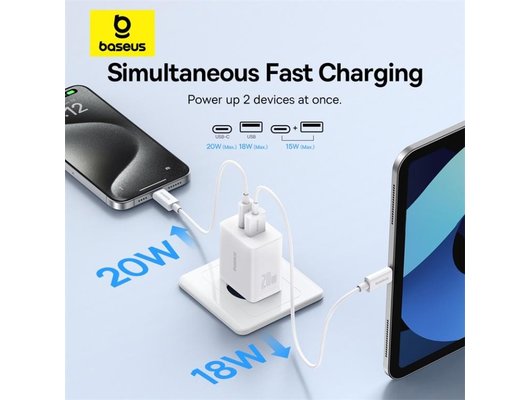 Зарядное устройство Baseus СЗУ Cube USB-C+A 20W white